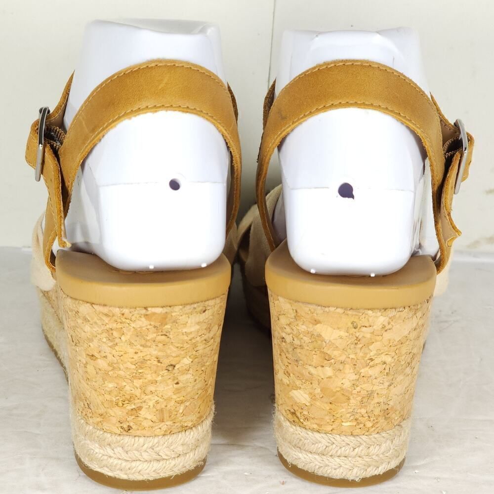 UGG Women's Joslyn US8,5 Canvas Leather Beige Espadrille Wedge Sandals - Picture 12 of 16